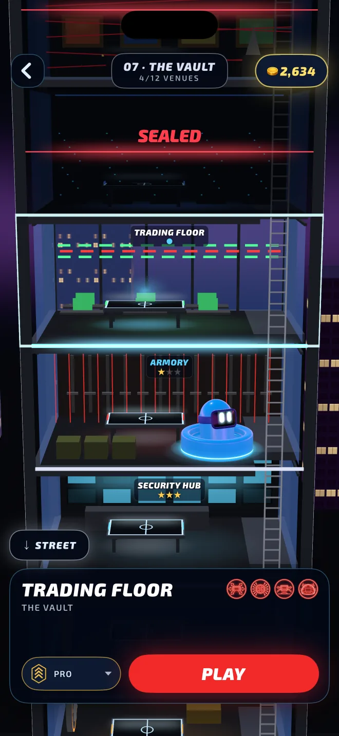 The Vault, a tower climbed floor by floor.
